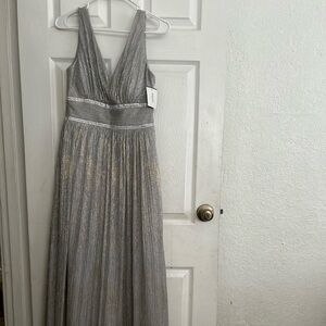 David’s Bridal Elegant Silver Evening Gown
